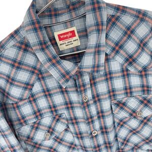 Wrangler Mens XL Blue Plaid Western Cowboy Long Sleeve Button Up Shirt‎